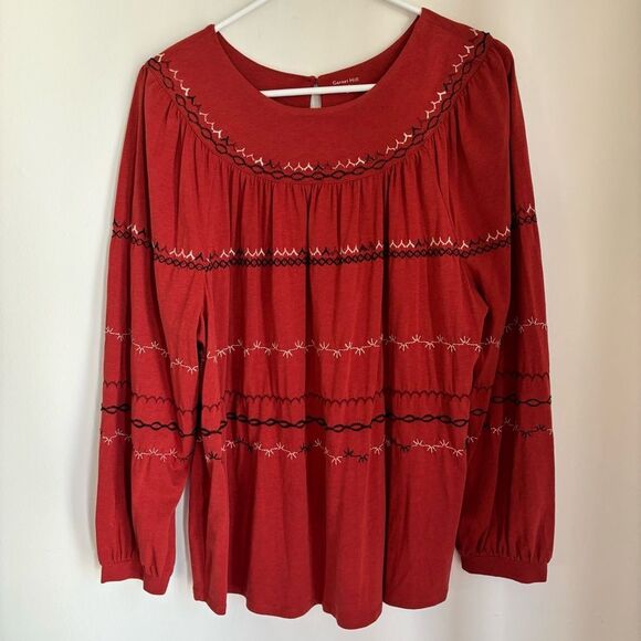 Garnet Hill women’s Dahla embroidered knit boho burnt orange top blouse medium! - Picture 1 of 15